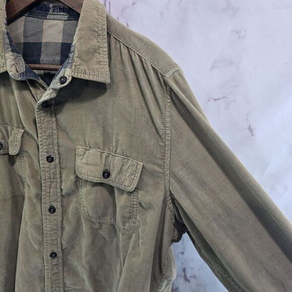 Tailor Vintage Shirt Mens XL Brown Corduroy Button Plaid Reversible Buffalo Blue - Picture 14 of 15